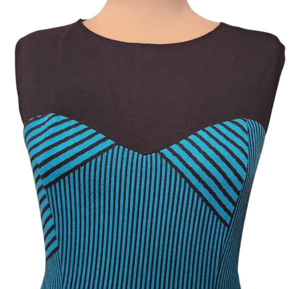 ANTHROPOLOGIE x EVA FRANCO Teal & Black Striped Swing Dress - Size 10 - Picture 4 of 14